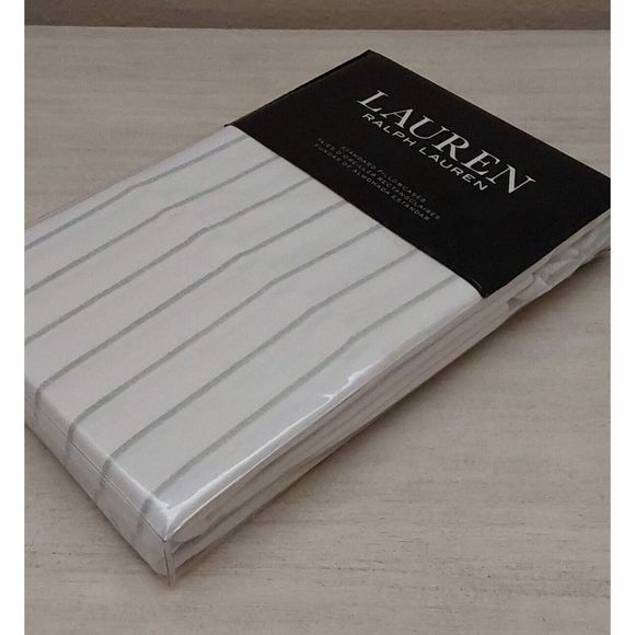 Ralph Lauren SPENCER STRIPE SATEEN White SAGE Cotton Standard Pillowcase Set 2pk - Picture 4 of 9